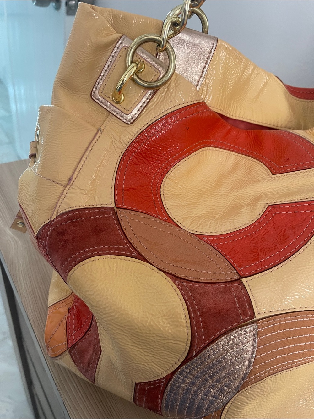 Coach Patchwork C Logo Tote in Yellow, Red and Brown - Picture 13 of 13